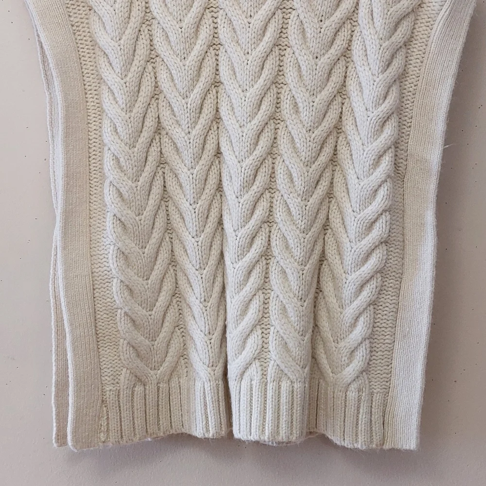 Zara Chunky Cable Knit Turtleneck Vest with Side Slits  Winter-White - Picture 5 of 6